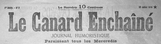 Cabecera e información general del periódico satírico francés Le Canard enchaîné