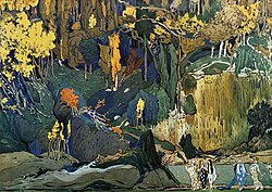 Decorados diseñados por Léon Bakst para La siesta de un fauno.