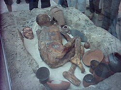 Cuerpo de egipcio momificado naturalmente en el Museo Británico