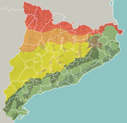 Mapa de las unidades morfoestructurales de Cataluña destacando la ubicación de la Cordillera Litoral