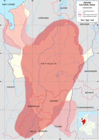 Mapa de la Región Paisa en Colombia