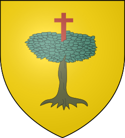 Escudo histórico de Sobrarbe con la cruz de gules sobre un árbol