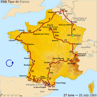 Detalles y estadísticas generales del Tour de Francia 1968