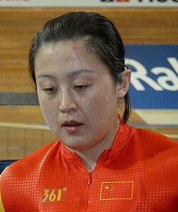Retrato y datos deportivos de la ciclista de pista Guo Shuang
