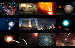 Representación artística y fotomontaje de observaciones astronómicas