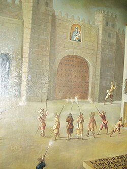 Detalle de un cuadro histórico sobre la toma y saqueo de Cádiz