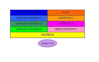 Diagrama esquemático con la disposición habitual de las cuerdas de un coro.