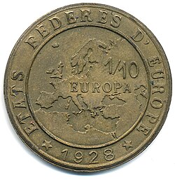 Moneda de 1928 para los Estados Federados de Europa