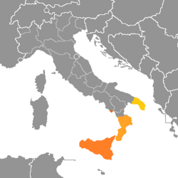 Áreas de las variedades meridionales extremas en el sur de Italia