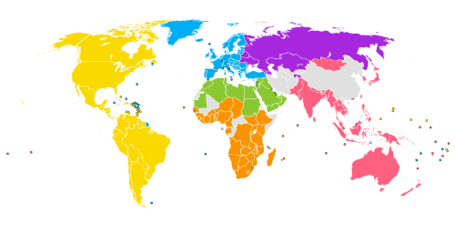 Mapa detallado de las regiones geográficas que componen la estructura de la OMMS a nivel mundial