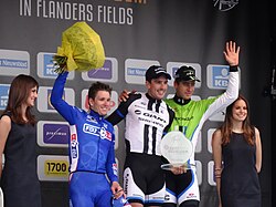 Arnaud Démare, John Degenkolb y Peter Sagan en el podio