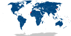 Mapa de los estados miembros de Interpol