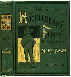 Cubierta de la primera edición de Las aventuras de Huckleberry Finn