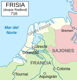 Mapa histórico de la región de Dorestad y el territorio frisón