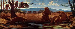 Fauna de los pozos de asfalto de La Brea representada por Charles R. Knight.
