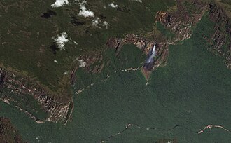 Imagen satelital de la zona del Auyantepuy y el Salto Ángel