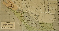 Mapa cartográfico histórico de 1882 de los lagos de Nicaragua