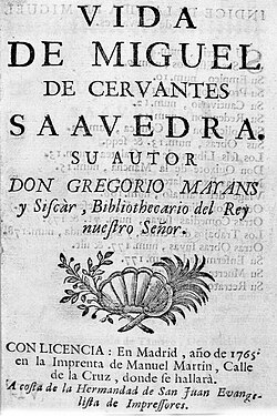 Obra biográfica sobre Cervantes de 1765