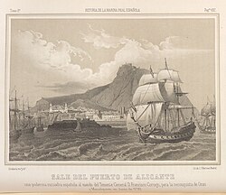 Litografía de la escuadra española saliendo de Alicante