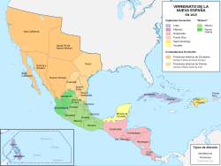 Mapa de Nueva España tras el Tratado de Adams-Onís de 1819