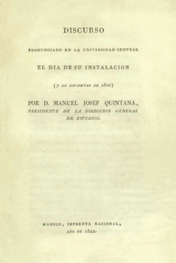 Discurso de Manuel José Quintana en el día de la instalación de la Universidad Central de Madrid