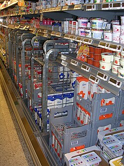 Exhibición de lácteos en un supermercado occidental.
