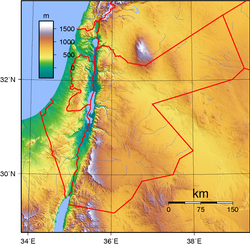 Mapa físico de Jordania