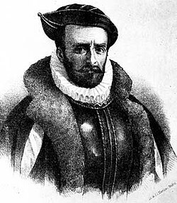 Retrato e ilustración de Álvaro de Mendaña