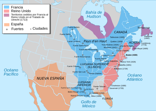 Posesiones europeas en Norteamérica en 1750