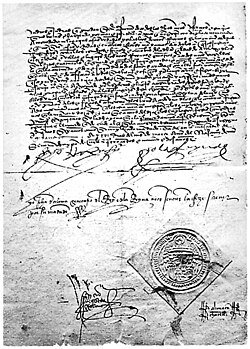 Copia sellada del Edicto de Granada promulgado por los Reyes Católicos.