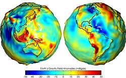 Mapa de anomalías del campo gravitacional terrestre