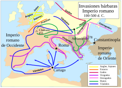 Mapa de las invasiones bárbaras en Europa