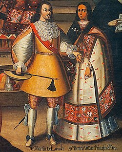 Martín García Óñez de Loyola y Beatriz Clara Coya, pintura del siglo XVII de la Iglesia de la Compañía en Cuzco, Perú.