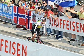 Magno Nazaret participando en la prueba contrarreloj del Campeonato Mundial de Mendrisio