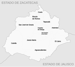 Mapa de los municipios de Aguascalientes