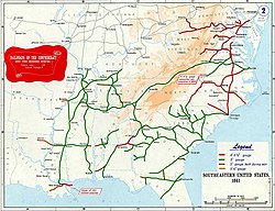 Mapa de redes ferroviarias en EE. UU. en 1861