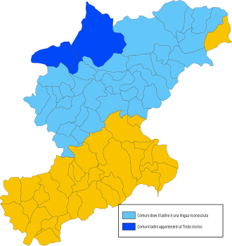 Mapa detallado de la provincia de Belluno y sus áreas de influencia ladina