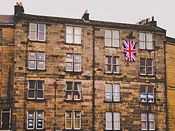 Edificio con pancartas en Edimburgo sobre el referéndum de Escocia