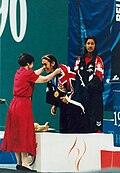 Atletas en el podio de premiación