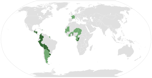 Mapa mundial que muestra países con departamentos