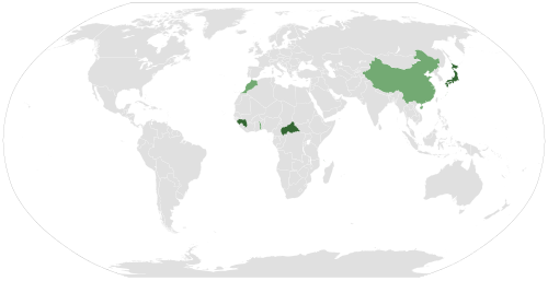 Mapa que ilustra países del mundo con prefecturas como subdivisiones territoriales