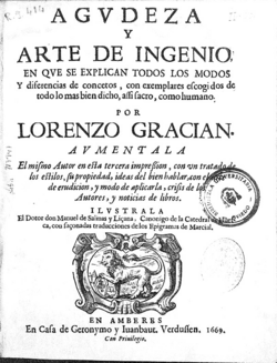 Portada de la edición de Amberes de Agudeza y arte de ingenio