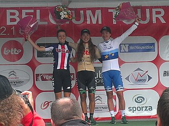Podio de la edición 2017 del Tour de Bélgica femenino