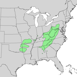 Mapa de distribución nativa de Robinia pseudoacacia