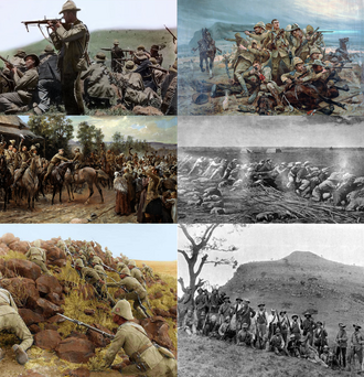 Ilustración general en collage sobre la Segunda Guerra Bóer.