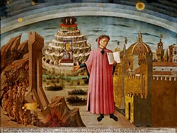 Pintura mural de Dante y la Divina Comedia