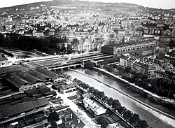 Fotografía aérea histórica de la estación tomada por Eduard Spelterini en 1907