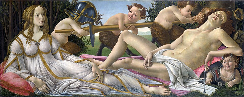 Pintura clásica Venus y Marte realizada por Sandro Botticelli alrededor de 1483.