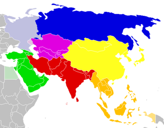 Mapa que ilustra diferentes regiones de Asia