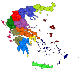 Mapa detallado de las periferias, unidades periféricas y municipios de Grecia